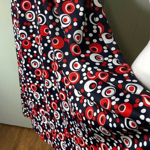 70's maxi dress red white blue polka dot geometric - Picture 5 of 8